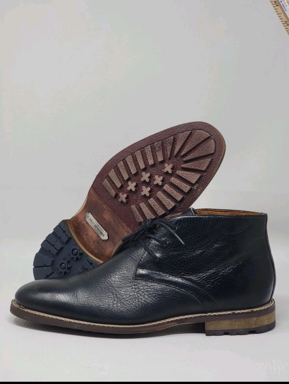 Carlo Morandi Chukka Boots Men’s Size 8 Black Pebble Leather Ankle Lug Lace Up